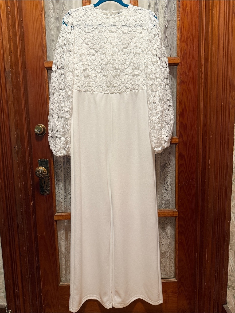 White Lace Bodice Long Sleeve Jumpsuit
